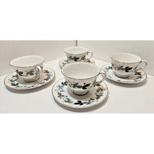 Vintage Royal Doulton Burgundy Teacups And Saucers Set of 4 Platinum Trim